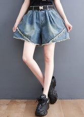 Blue Patchwork High Waist Denim Shorts